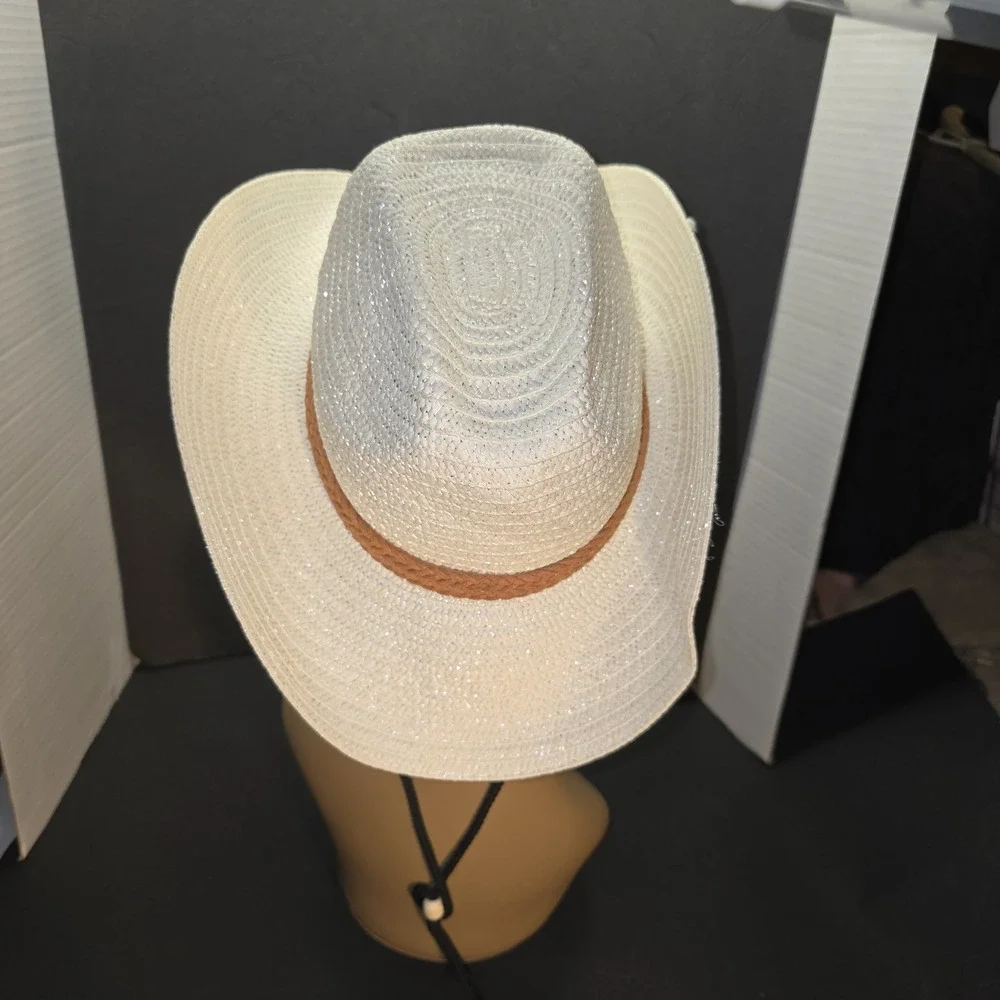 Women's Straw Cowboy Hat Wide Brim Summer‎ Beach Sun Hat with Chin Strap